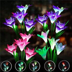 4 Pack Solar Flowers Lights,16 Bigger Head Solar Lily Flowers, 7 Color Changing